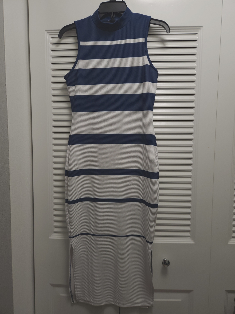 SHEIN Navy and White Striped Sleeveless Midi Dress Small